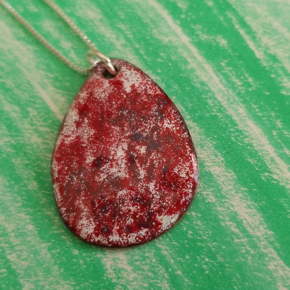 Enameled Copper Pendant on Sterling Silver Chain